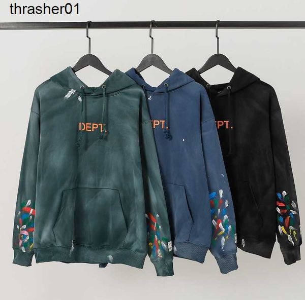 

men's hoodies designer sweatshirts washed galery dept speckle hoodie loose casual pullover hooded, Black