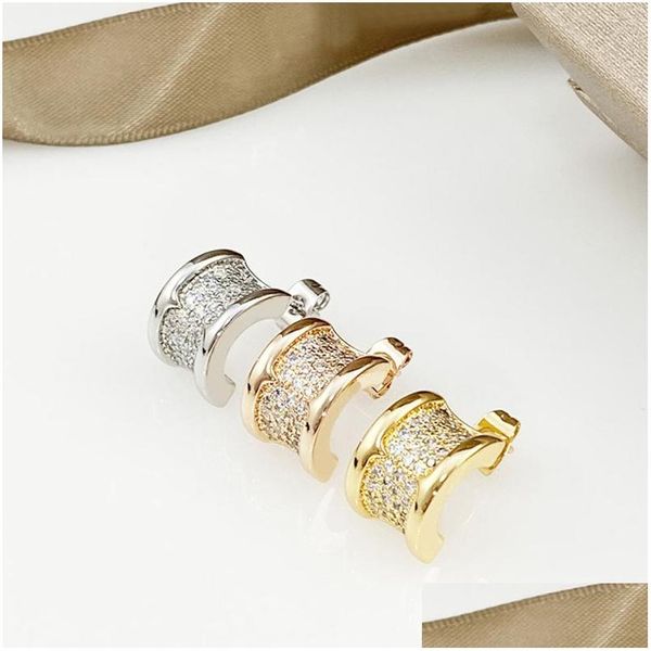 

stud titanium steel stud earring for woman exquisite simple fashion fl diamond lady earrings jewelry gift no box drop delivery dh2av, Golden;silver