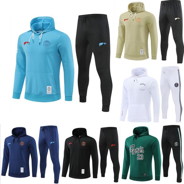 

22/23 kids with hood psgs tracksuit hoodie survetement 2023 men kids chandal futbol training suit football jacket soccer set boys kit, Black