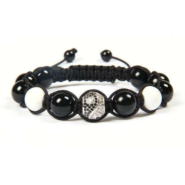 

charm bracelets new mens bracelet wholesale 10pcs/lot yingyang cz beads with 10mm white howlite black onyx stone distance rame dro dh3cf, Golden;silver