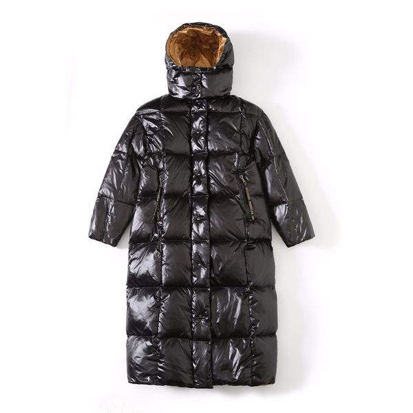 

the latest women's coat down jacket hooded collar plush long bread jackets exclusive black lacquered fabric fashionable and durable hig