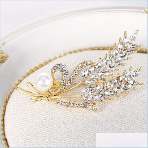 

pins brooches gold wheat sheaf brooch pin business suit wedding dress cor pearl rhinestone brooches for women men fashion jewe dhdtr, Gray