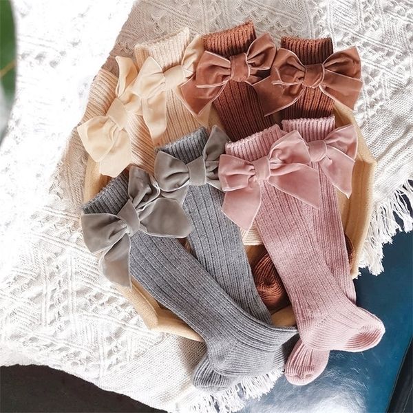

kids socks winter baby knee high cotton big bow christmas sock solid woolen leg warmers girls toddler long for 05years 221116, Pink;yellow