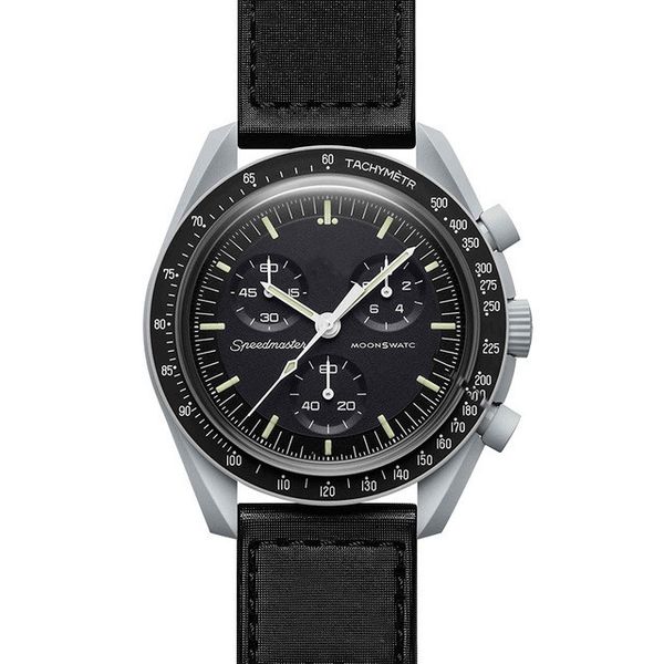 

bioceramic planet moon mens watches full function quarz chronograph watch mission to mercury 42mm nylon luxury watch limited edition master, Slivery;brown