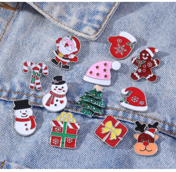 

2022 winter cartoon christmas brooch pins 12pcs set tree hat glove alloy enamel silver plated brooches for children small jewelry gift badge, Gray