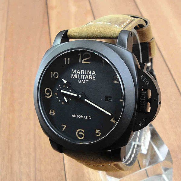 

limited edition vs carbon fiber ceramic paneraiswatch untime automatic mechanical military watch m41 tianjin st25 movement gmt two places ti, Slivery;brown