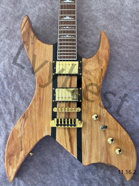 

stocking electric guitar natural colorhigh glossy neck thru body with 2 black lines gold parts tune o matic bridge