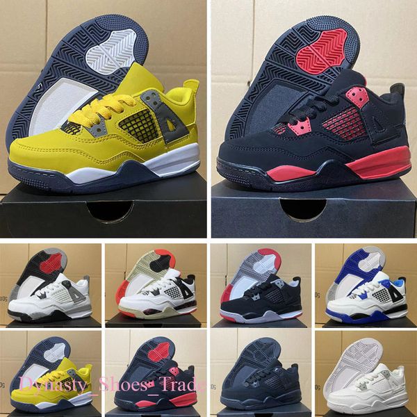 

2022 sail 4 4s kids basketball shoes sneakers violet ore midnight navy cool grey patent starfish university blue oreo bred black cat dark mo