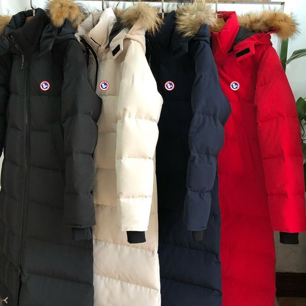 

goose long puffer jacket designer epaulet white down parkas womens doudoune winter thick warm fur hooded overcoat large size long zipper out, Black