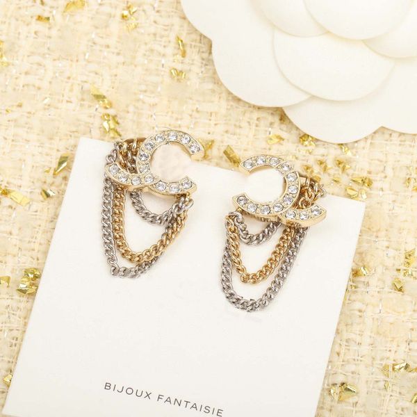 

2022 luxury quality charm drop earring with diamond and two colors plated have box stamp tassel style ps4390a, Golden