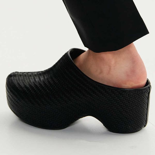 

women mules flat shoes platform slippers lady sandy beach vacation thick sole slides party shoes woman thick mid heels sandals, Black