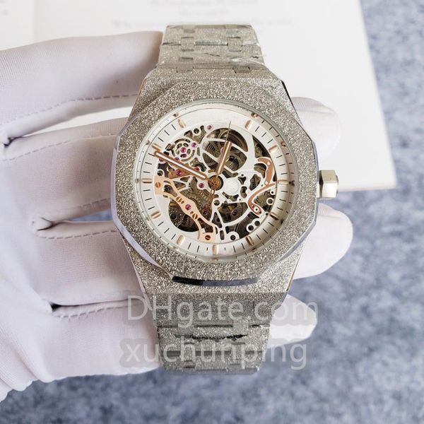 

u1 automatic perspective mechanical watch 42mm men's luxury frosted stainless steel hollow sapphire waterproof fashion watch, Slivery;brown