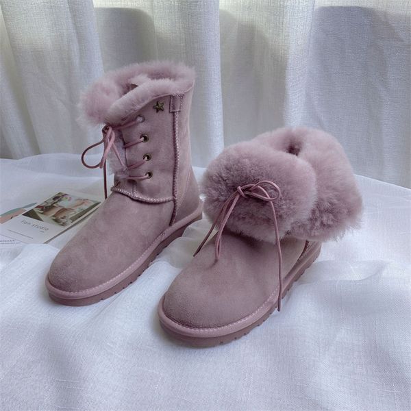 

2022 new fur integrated snow boots actress goddess wearing martin boot warm and anti-slip thick snow cotton shoes, Black