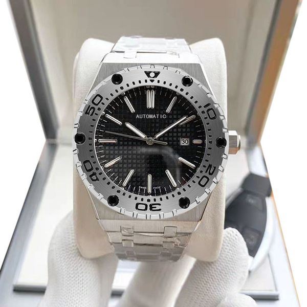

mens automatic mechanical watches classic style stainless steel man business wristwatches montre de luxe male clock clear case back gents wa, Slivery;brown
