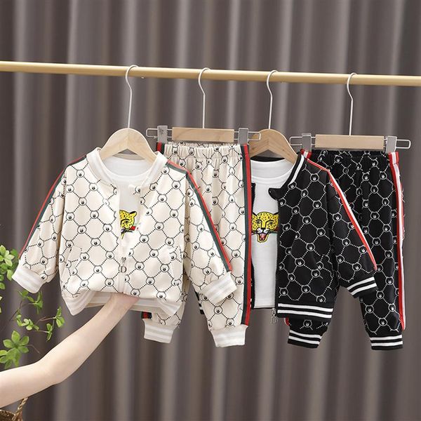 

spring autumn children clothing sets cotton clothes baby boys girls t shirts jacket pants 3pcs sets infant kids fashion toddler tracksu322d, White