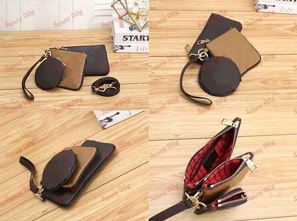 

3 pcs designer wallet rectangular bag square wallets lady round pouch key purse luxury latest handbags wrist strap bags, Red;black