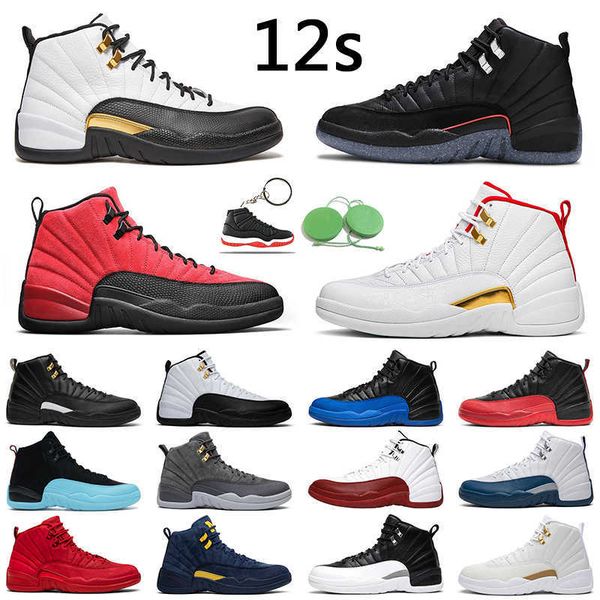 

jumpman 12 retro fiba basketball shoes 12s utility grind reverse flu game university gold twist mens trainer, Black