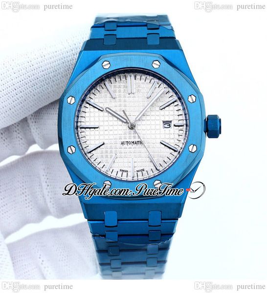 

42mm blue steel a21j automatic mens watch white textured dial stick markers stainless steel bracelet a1540 watches puretime e246b2, Slivery;brown