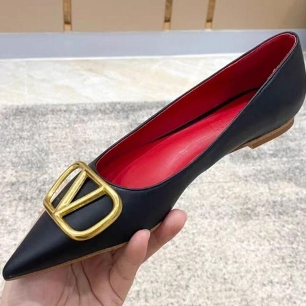 

luxurys women's sandals flat dress shoes metal buckle pointed toe single shoe slingback shoes classics designer leather ladies wedding, Black
