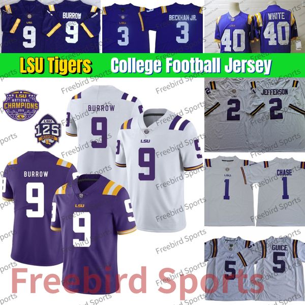 

lsu tigers 5 derrius guice football jersey 40 white 2 justin jefferson 3 odell beckham jr. purple joe burrow chase ncaa mens college footbal, Black