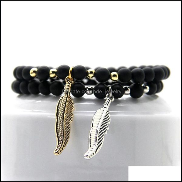 

charm bracelets design jewelry wholesale 6mm matte agate stone gold and platinum plated leaf charms beaded bracelets drop delivery dhzre, Golden;silver