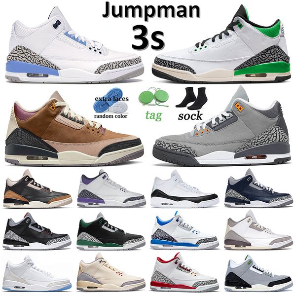 

2023 basketball shoes 3 sneakers jumpman 3s men women trainers white unc lucky green cool grey archaeo brown fragment sports size 36-47, White;red