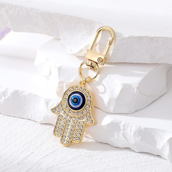 

zircon golden evil eye hamsa hand keychain key rings for friend couple blue eye fatima bag car keyring accessory, Slivery;golden