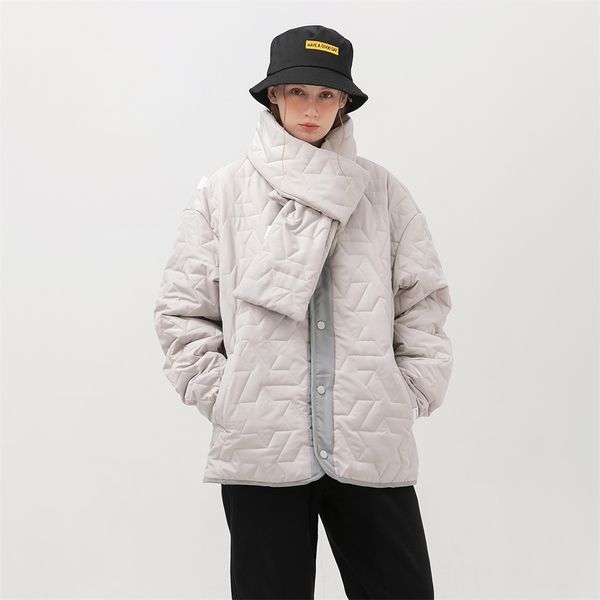 

autumn winter warm cotton jacket with scarf removable couple clothes lattice fashion street coats hip hop trend cotton jackets my115, Black;brown