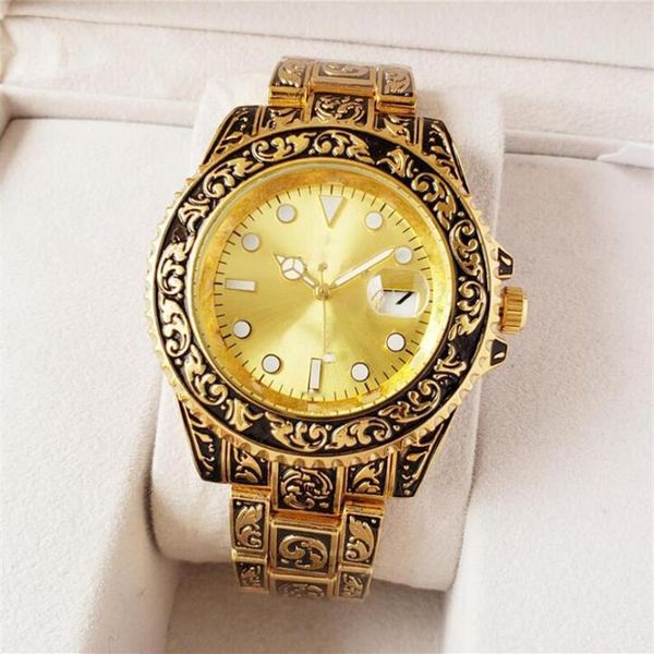 

14 color watch mechanical automatic watch men's stainless steel original buckle presidential fashion men's carved watch255f, Slivery;brown