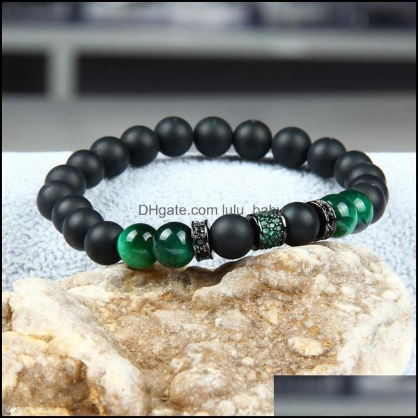 

beaded green blue cz beaded men bracelets wholesale 10pcs/lot with natural tiger eye and matte onyx stone for gift drop delivery jewe dhzlp, Black