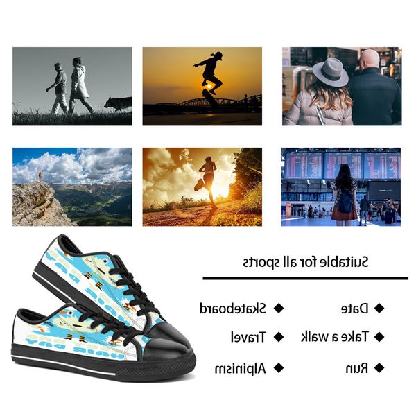 

men women diy custom shoes low canvas skateboard sneakers triple black customization uv printing sports sneakers kele194