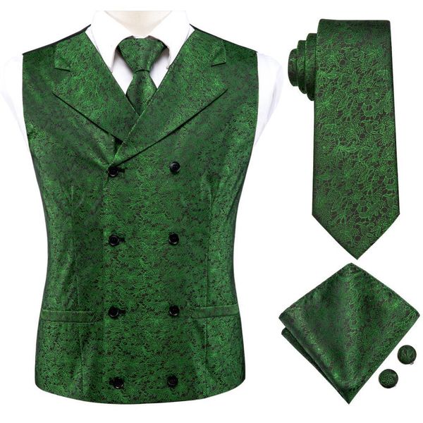 

mens vests hitie green solid floral paisley silk men slim waistcoat necktie set for suit dress wedding 4pc vest hanky cufflink 221117, Black;white