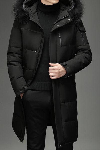

men's down parkas thickened jacket 30 winter warm coat men fashion long white duck hooded plus size 5xl 221116, Black