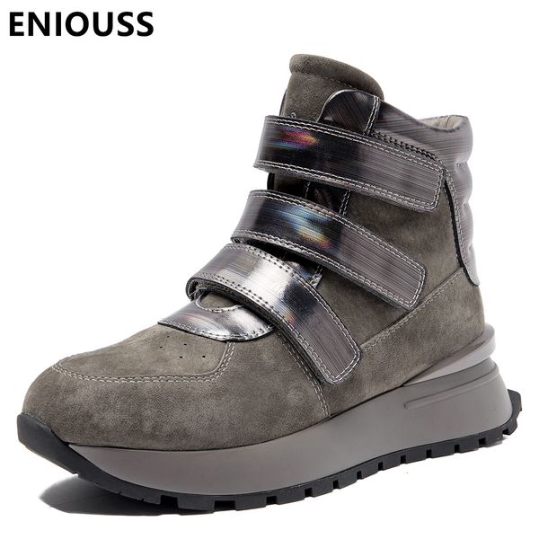 

boots eniouss 100% wool women snow autumn winter fashion genuine leather ankle with zip lady warm shoes 221117, Black