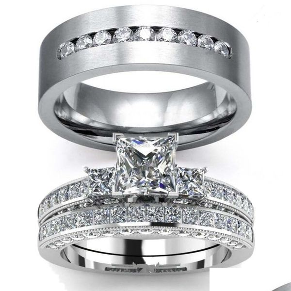 

cluster rings stainless steel diamond ring wedding rings sets engagement for women couple jewelry men fashion drop delivery dhhdj, Golden;silver