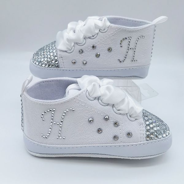 

first walkers initials diamond custom design baby toddler shoes full white christening infants born lace-up 221117