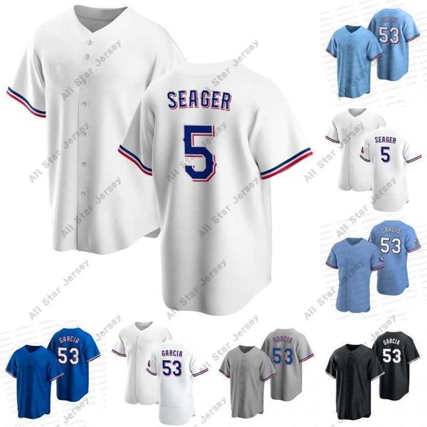 

baseball jerseys #5 corey seager baseball jersey 53 adolis garcia 2 marcus semien 54 martin perez 77 andy ibanez 18 mitch garver 28 jonah he, Blue;black