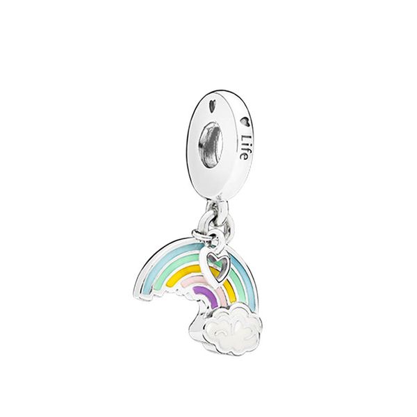 

rainbow and heart pendant dangle charm with original box for pandora sterling silver charms set bangle bracelet women girls jewelry making a, Bronze;silver