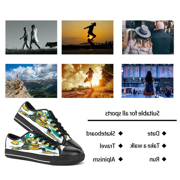 

men women diy custom shoes low canvas skateboard sneakers triple black customization uv printing sports sneakers daishu 170-14