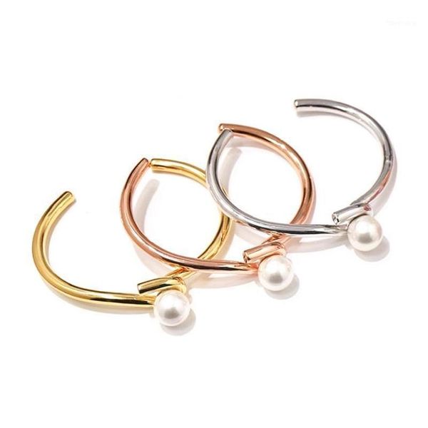 

bangle meicialandat classic stainless steel white pearl round geometric woman bracelet minimalist fashion vintage ladies jewelry ban dhdnh, Black