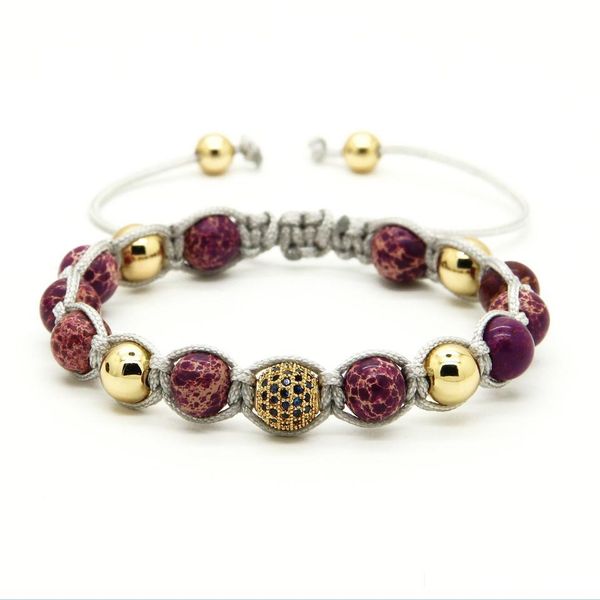 

charm bracelets wholesale 10pcs/lot purple sea sent stone beads with 9mm blue micro paved cz copper braiding rame bracelet drop deli dh41u, Golden;silver