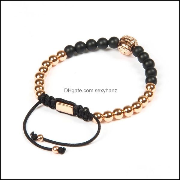 

charm bracelets fashion jewelry wholesale 10pcs/lot 6mm matte stone brass beads clear cz eye male skl rame bracelets mens bracelet d dhdig, Golden;silver
