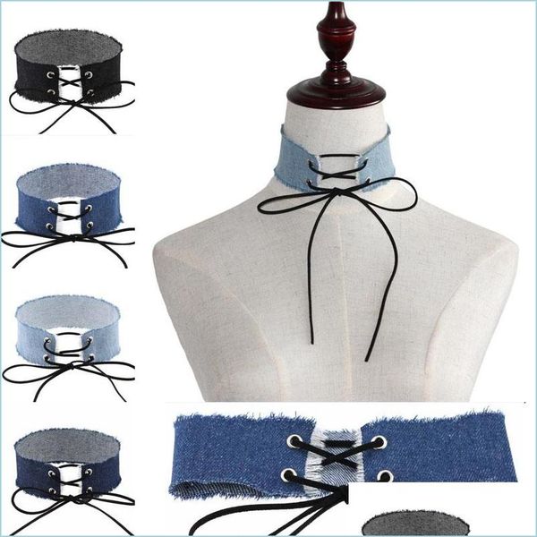 

chokers gothic lace bandage adjustable necklace denim jeans wide choker necklaces neckband collar women girls fashion jewelry drop d dhrbl, Golden;silver