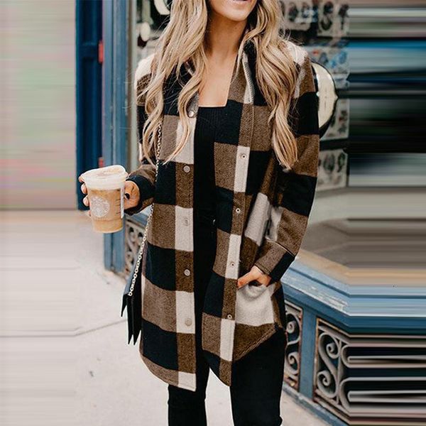 

women's jackets women autumn long sleeve blouse shirts vintage loose female plaid printing casual street lady korean oversized 221117, Black;brown