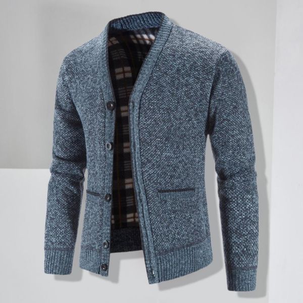 

men's sweaters men sweater coat slim fit cardigan singlebreasted pockets solid color v neck thicken plush plaid lining autumn jacket 22, White;black