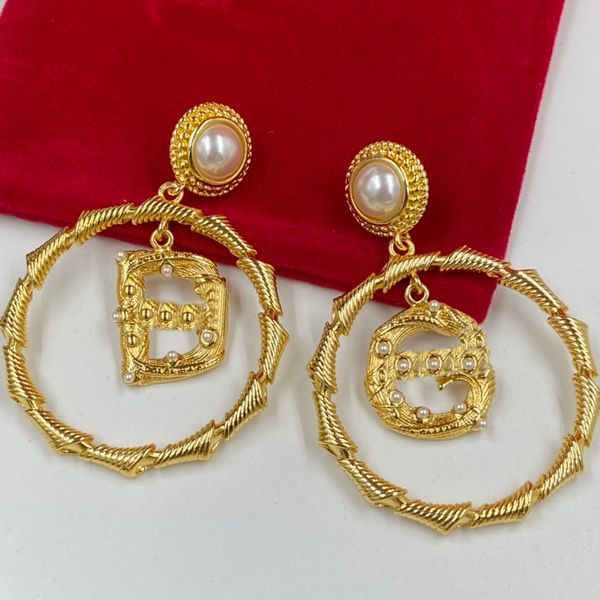 

hoop earring studs crystal diamonds earrings d letters white pearls pendants 18k gold plated anti allergy women's ear clip jewelry gift, Golden;silver