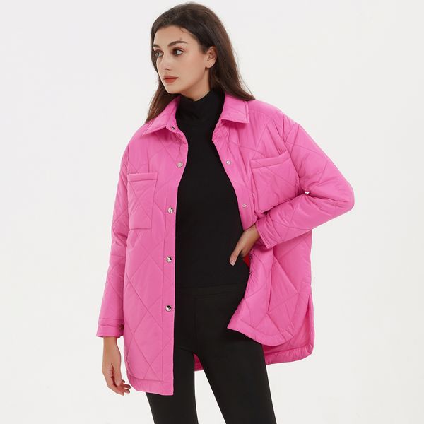 

women's down parkas malina front buttons parkas women fashion simple argyle coats women elegant turn down collar solid cotton jackets f, Black