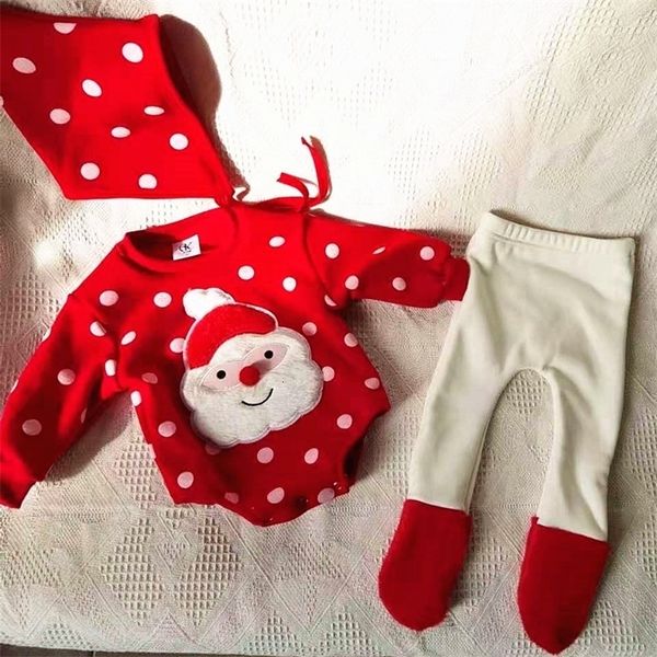 

clothing sets baby girl boy christmas winter polka dot print plus velvet romper suit for infants pure cotton thick kids clothes 221116, White