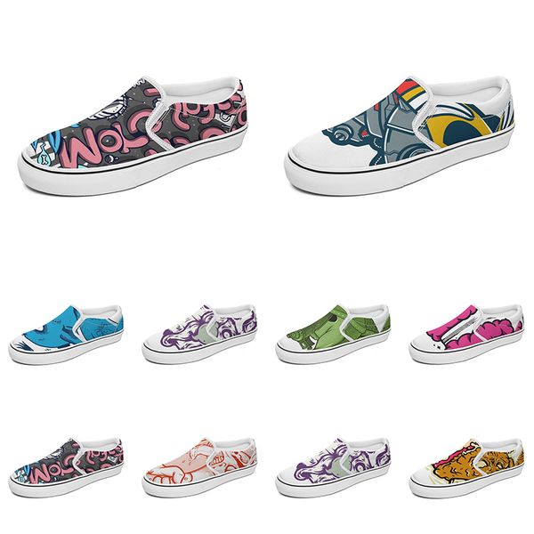 

men women custom slip on canvas shoes anime cartoon animal design diy word black white blue red outdoor mens trainer 182