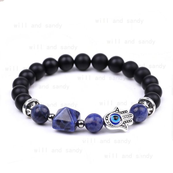 

pyramid beaded bracelet strand natural stone aventurine amethyst rose quartz tiger eye sodalite blue eye palm charm bracelets women men fash, Black